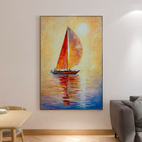 Hand Painted Oil Paintings Seascape Sailboat Abstract on Canvas Wall Art Modern Decor