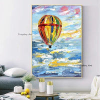 Hand Painted Coloful Hot Air Balloon Oil Painting Canvas For Child Bedroom Modern OIl Painting