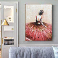 Dancing Ballerina Figure Hand Painted Modern Abstract Canvas Painting for Girl Room Unframed