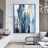 Abstract Blue With Gold Foil Hand Painted On Canvas Hand Painted Modern Wall Art Office