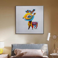 Hand Painted Modern Abstract Cartoon Animal Oil Painting On Canvas Cute Fawn