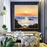 Hand Painted Oil Painting On Canvas Hand Painted Sea Sunrise Painting Wall Art For Home Office Decor Abstract Landscape Painting