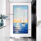 Sailboat Landscape Modern Hand Painted Abstract Wall Art Decorative Office