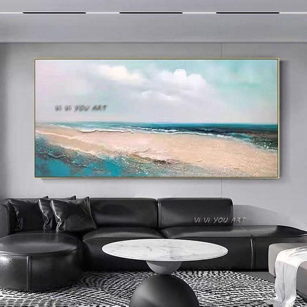 Abstract Natural Sea Beach Landscape and Hand Painted Canvas Decor Salon