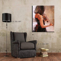 High Quality Hand Painted Canvas Art Girl Play Violin Oil Painting Modern home