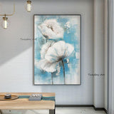 New Home Wall Flower Canvas Art Hand Painted Abstract Blue Flower Oil Painting Wall Art Modern