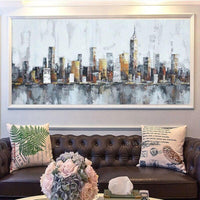 Hand Painted City Landscape On Canvas Modern Abstract Art Wall Decoration