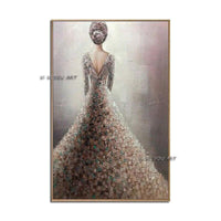 Hand Painted Abstract Art with Beautiful Girl in the wedding dress Canvas picture