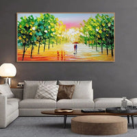 Hand Painted Oil Painting On Canvas Knife Landscape Tree People Palette 3D Modern Abstract Wall Art