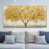 Hand Painted Abstract Golden Tree Canvas Landscape Modern