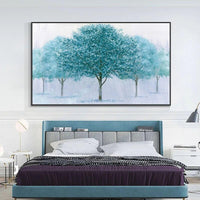 Hand Painted Blue Tree Modern Tree Oil Painting Canvas Artwork Unframed