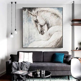 Hand Painted Modern Abstract white Horse Oil Painting On Canvas Beautiful Horse Painting For Living room As