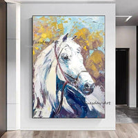 Hand Painted Animal Oil Painting Gold Foil Horse Abstract Canvas Modern Wall