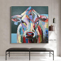 Modern Cute Cow Oil Painting on Canvas Animal Hand Painted Wall Art As