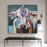 Modern Cute Cow Oil Painting on Canvas Animal Hand Painted Wall Art As