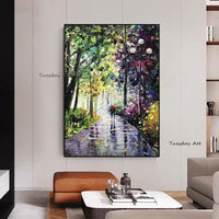 Texture 3D Knife Street Night Scenery Oil Painting Acrylic Modern Villa Wall Decorative Hangings Canvas Wall Art For Hotel