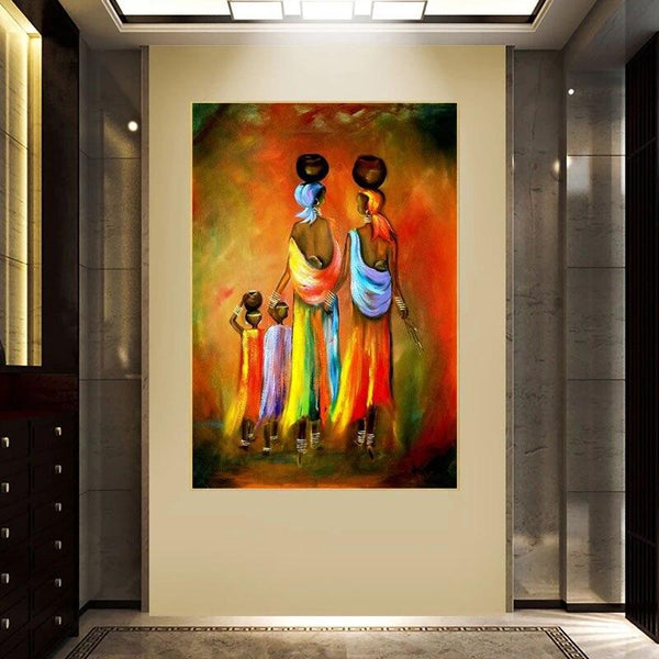 Abstract Hand Painted Art Color Oil Painting African Woman and Child Canvas Painting Style Interior Painting