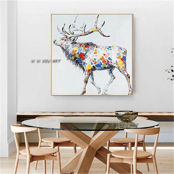 Hand Painted Abstract Modern Colorful Deer Art Decoracion Cartoon Animal Painting Wall