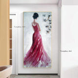 New arrival Hand Painted Oil Painting Abstract Figure Red Dress Woman Modernative