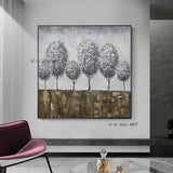 Hand Painted Silver Tree Canvas Painting Modern Nature Artwork Thick Oil For Home Office