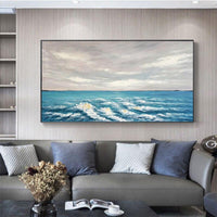 Modern Blue Sea Landscape Hand Painted Canvas Oil Painting Abstract