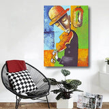 Hand Painted Man Playing the Violin Oil Painting Figure Abstract Paintings Canvas Art Room