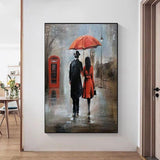 High Quality Hand Painted Raining Street Famous Artist Painted Abstract Lovers Wall Painting