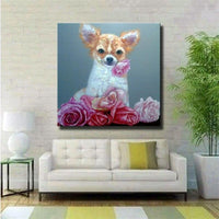 Puppy with Rose Hand Painted Modern Abstract Oil Painting On Canvas Wall Art As