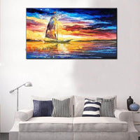 Hand Painted sunset boat Scenery On Canvas Wall Art picture for room Hand Painted home Decoration