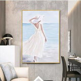 Hand Painted Sexy Woman Beside Sea Modern Oil Painting Girl Canvas Wall Art Artwork