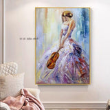 Hand Painted Girl Playing The Violin Dance On Canvas