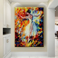 Colorful Ballerina Dancer Oil Painting Hand Painted Textured Knife Ballerina Painting Wall Art Canvas