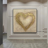 Hand Painted Heart Oil Painting Modern Hand Painted Gold Abstract Painting Bedroom Wall Decoration Art