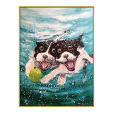 Modern Hand Painted Funny Animal Dog Underwater Art Wall Canvas Creative Mural Home Room Decor