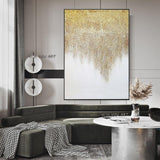 Abstract Oil Painting Golden and White Large Size Canvas Modern Minimalist Handmade Office (hand painted)