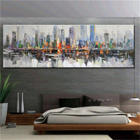 Hand Painted City Landscape On Canvas Modern Abstract Art Wall Decoration