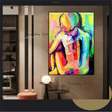 Hand Painted Oil Painting Abstract Naked Woman Palette Knife Canvas Acrylic Texture Colourful Salon