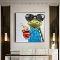 Modern Frog Wearing Glasses Cartoon Animal Hand Painted Wall Art Canvas Painting Hand Painted