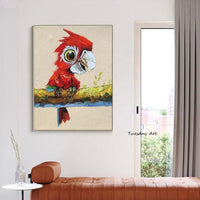 Hand Painted Oil Painting Modern Animal Parrot Abstract Canvas Living Children's Room Decor