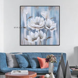 Hand Painted White Flowers Canvas Modern Nordics Bedroom Decor