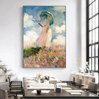 Hand Painted Claude Monet Woman With a Parasol Claude Monet Woman With a Parasol Wall Art Canvas Impressionist Famous Deco