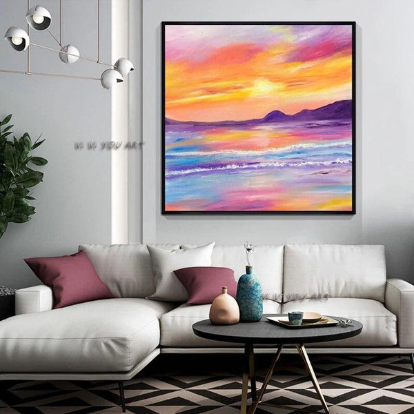 Hand Painted Colorful Sunset Landscape On Canvas