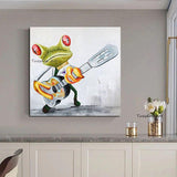 Hand Painted Modern Oil Painting Abstract Cartoon Animal On Canvas Music Anime Frog Wall Art