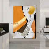 Hand Painted Oil Painting Yellow White Black Lines Abstract Art Canvas Decor