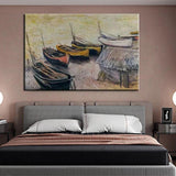 Hand Painted Monet Famous Boats on the Beach 1883 Modern Abstract Landscape Wall Art Painting