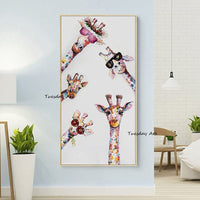 Hand Painted Oil Paintings Giraffe Animals Abstract Wall Art Canvas Modern