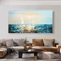 Hand Painted Wall Seascape Oil Painting Abstract Textured Painting Canvas Boat Ocean Seascape picture