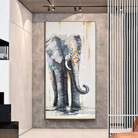 Hand Painted Palette Knife Elephant Oil Painting On Canvas Animal As