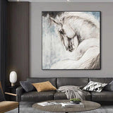 Hand Painted Modern Abstract white Horse Oil Painting On Canvas Beautiful Horse Painting For Living room As