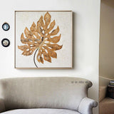 Hand Painted Abstract Canvas Minimalist Golden Leaf Modern